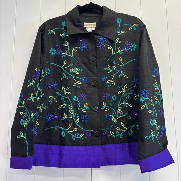 Coldwater Creek Women's Silk Blend Embroidered Floral Quiet Luxury Jacket Size L - Picture 1 of 11